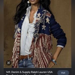 Denim & Supply Ralph Lauren USA flag patchwork fringe cardigan